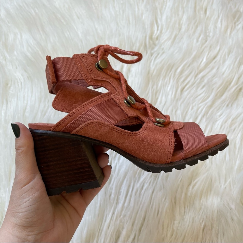 SOREL Nadia Teak Brown Lace Up Heeled Sandals NWT